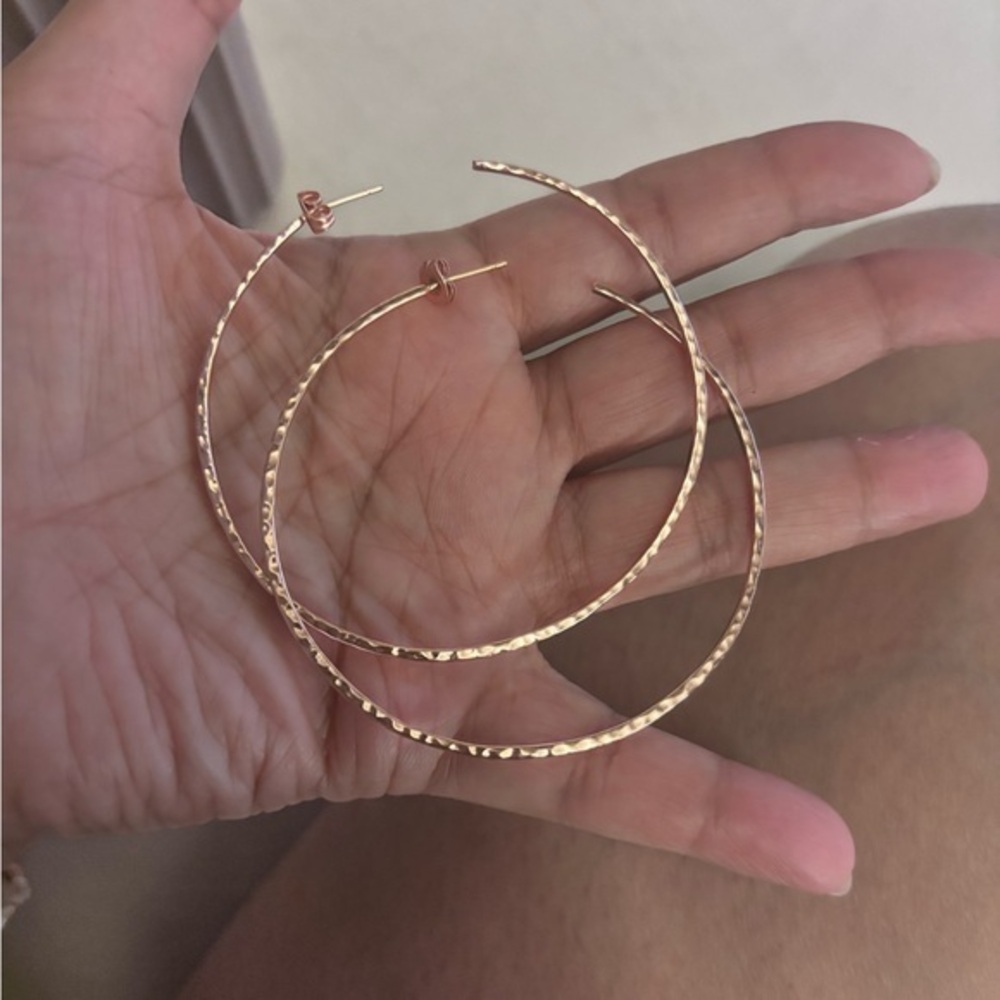 Rose Gold Hammered Hoop Earrings